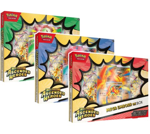 Pokémon TCG: Mega Evolution - Ascended Heroes - EX Box Bundle (Meganium, Emboar, Feraligatr) – Full Set