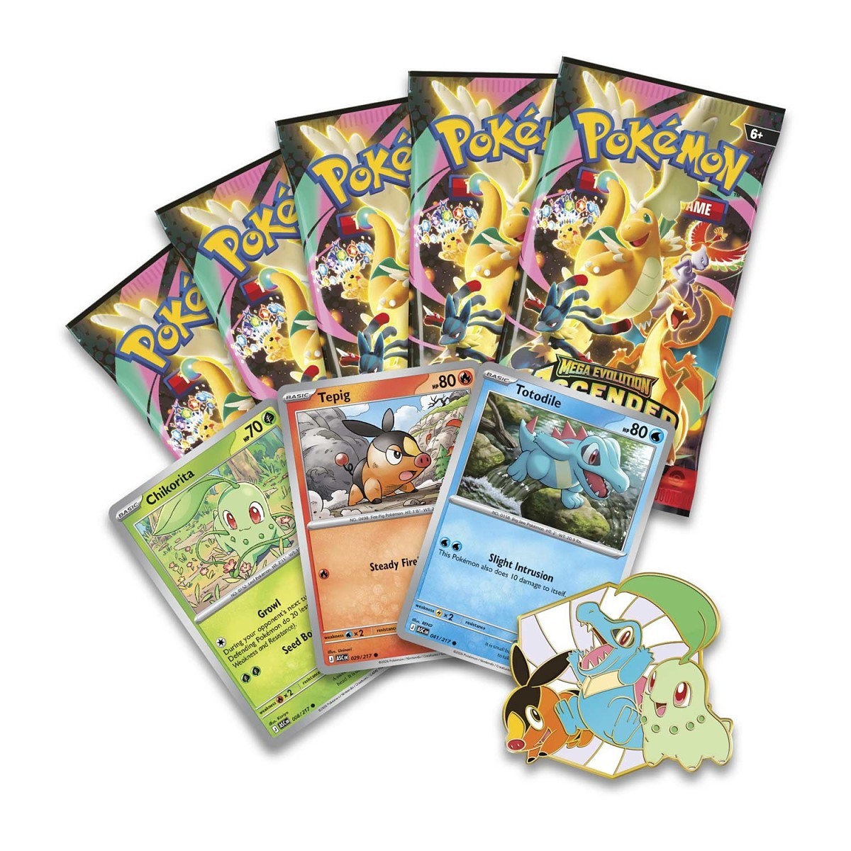 Pokémon TCG: Mega Evolution - Ascended Heroes - First Partners Deluxe Pin Collection (Chikorita, Tepig & Totodile)