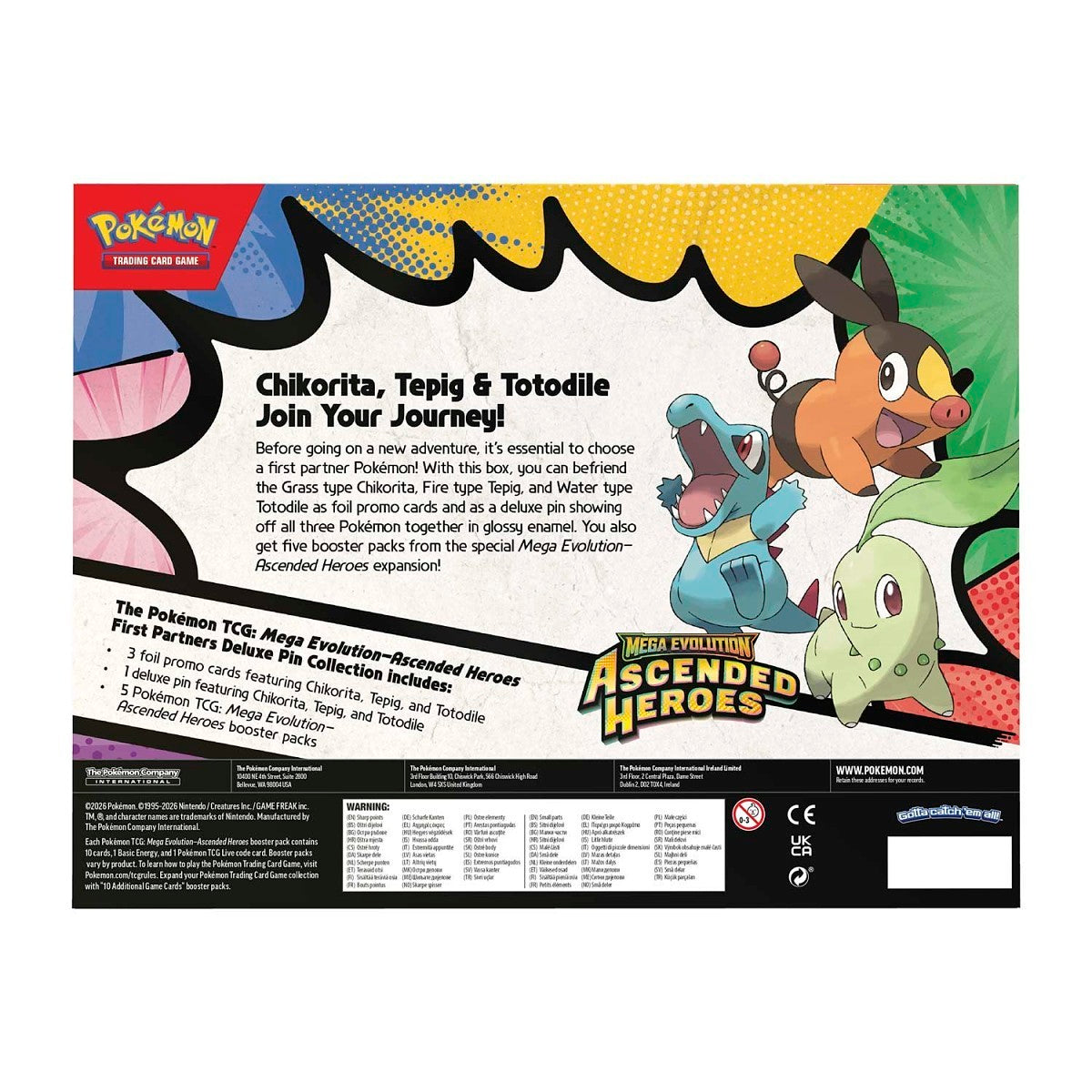 Pokémon TCG: Mega Evolution - Ascended Heroes - First Partners Deluxe Pin Collection (Chikorita, Tepig & Totodile)